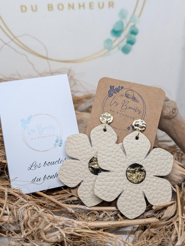 Boucles d'oreilles Ginette beige doré gi021