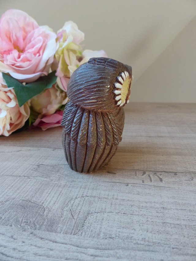 Rare Figurine Chouette en Céramique - Poterie Artisanale Atelier De Rosa, Vintage Années 70, Cadeau Symbolique Amitié et Déco Authentique