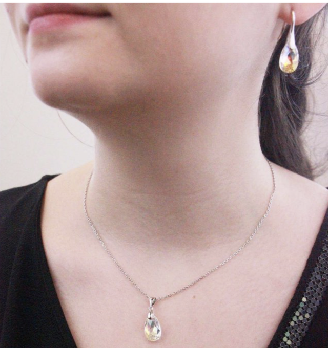 Pendentifs Goutte de Pluie - Argenté et Blanc brillant