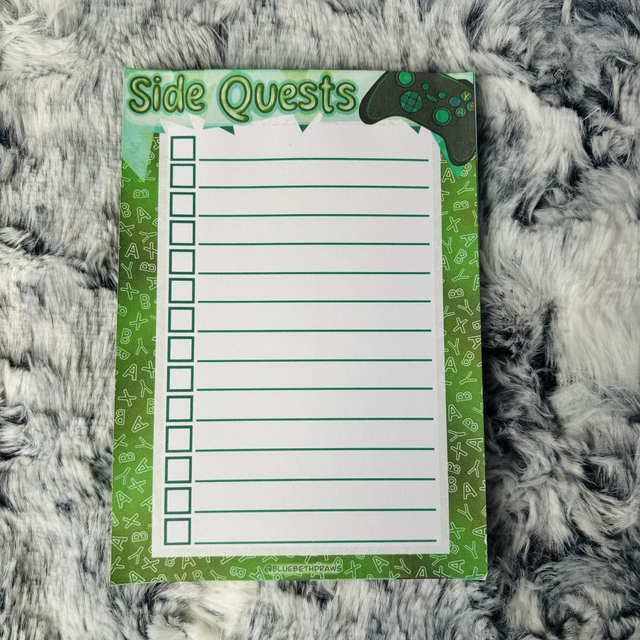 Side Quests Checklist Gaming Console XB Controller A6 Notepad