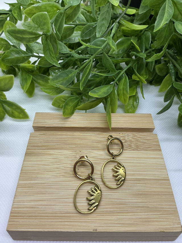 Boucles d'Oreilles Pendants Soleil Demi-Lune  Bijou Céleste