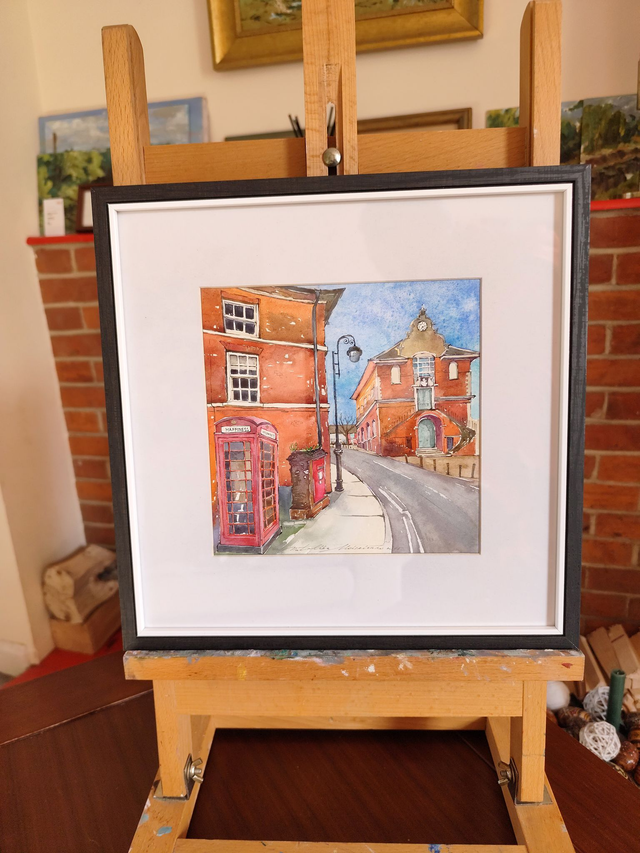 Woodbridge Market Hill. The Shire Hall. Original watercolour painting