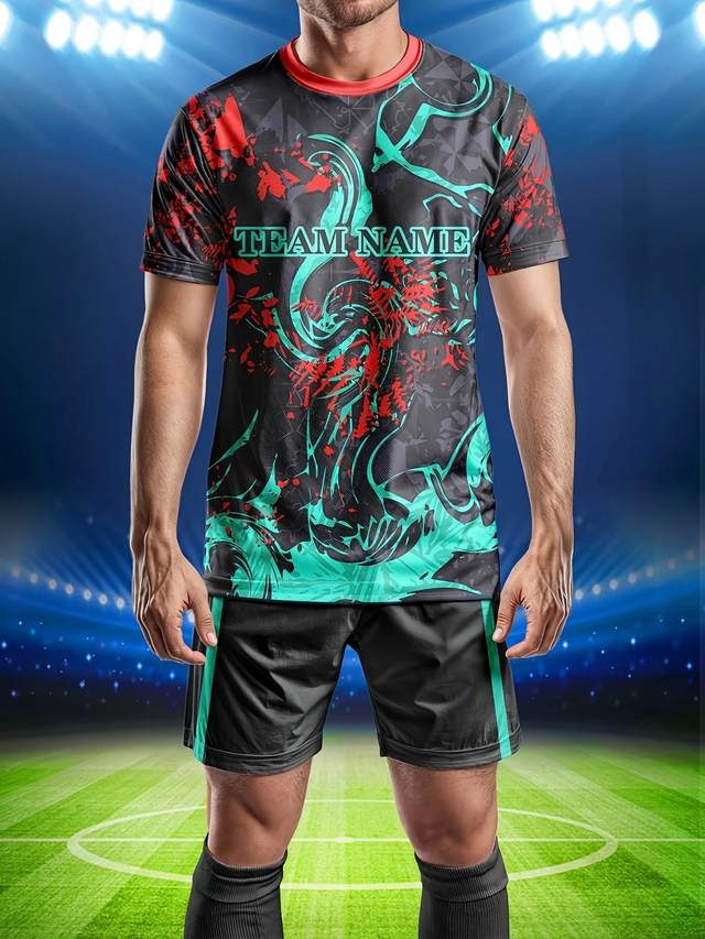 Round Neck T-Shirt Soccer Uniform Set for Men