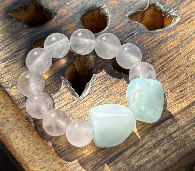 Bague - XS - Quartz Rose et Larimar