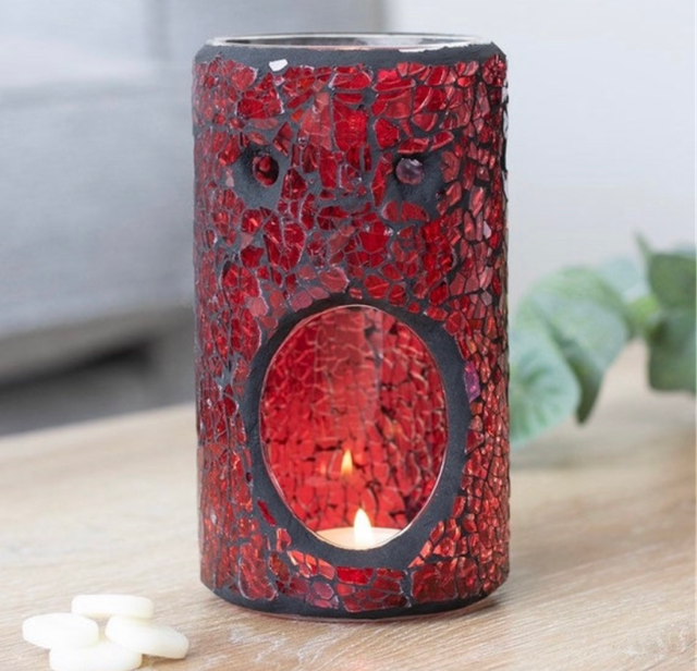 Red Glass Pillar Crackled Effect Tealight Wax Burner 