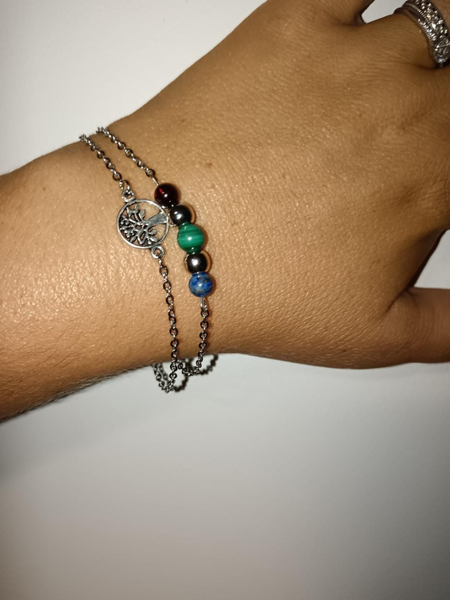 Bracelet malachite grenat lapis lazuli 