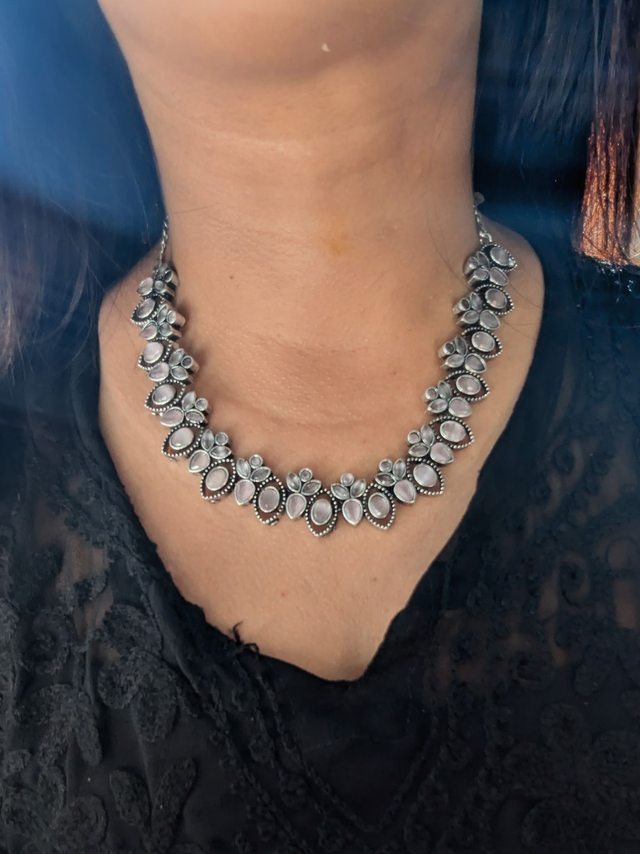 Necklace with Earrings I Pink Necklace I Indian Jewelry UK I Indian Jewelry I Oxidised Jewellery in UK I Oxidized Jewelery in UK I Jewelery Sets
