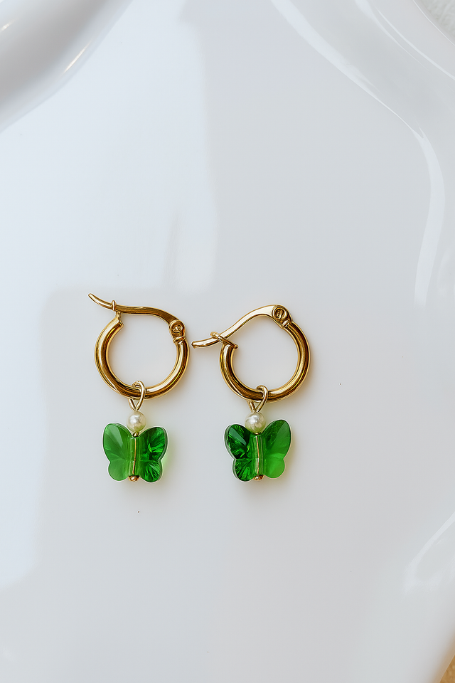 Farfalline in Swarovski su argento 925 placcato oro 24k colore verde smeraldo