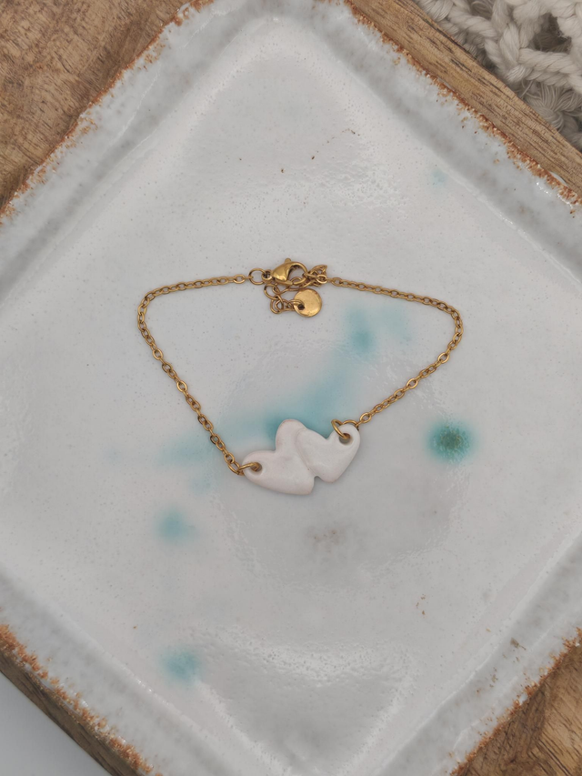 A Bracelet doré Duo cœur blanc
