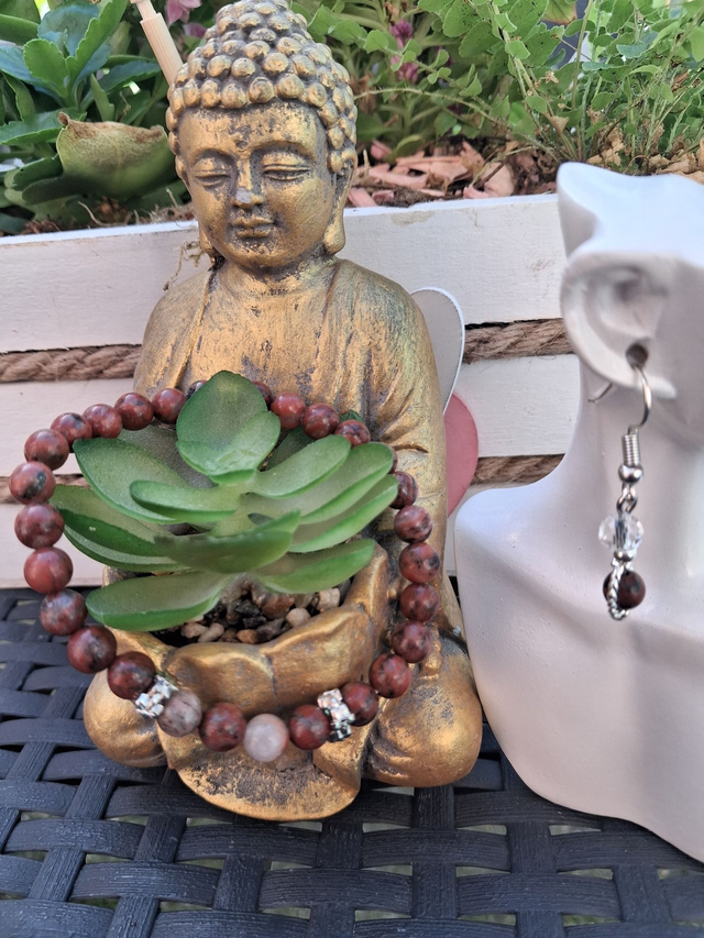 Bracelet Jaspe breschia + boucles d'oreilles 