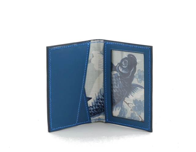 Porte-Cartes MADO Bleu vif avec doublure tissu japonais motif carpes V3