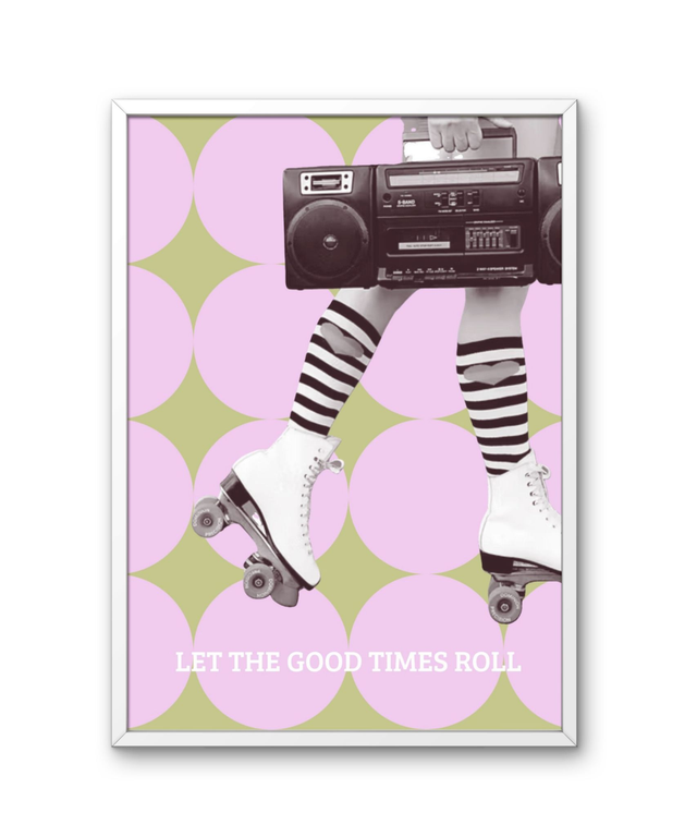 Retro  Styl -„Let the Good Times Roll“ Poster – Digitaler Download – Rollschuh Wandkunst – Pink Retro Print
