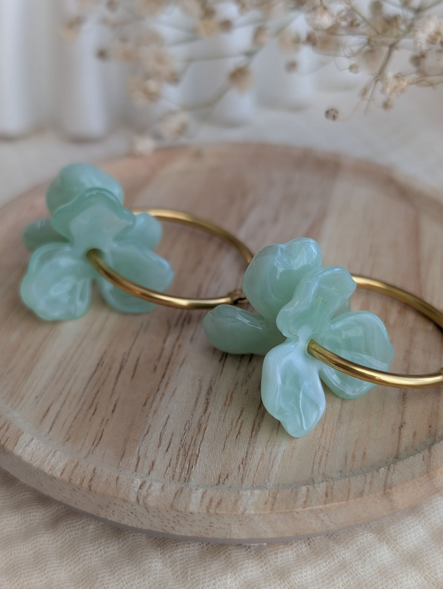 Créoles ROSALIE courtes vert d'eau