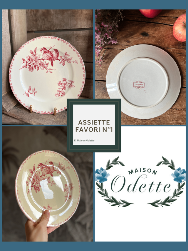 FAVORI - Suite de 6 assiettes plates dépareillées modèles Favori et Bordeaux - Terre de Fer