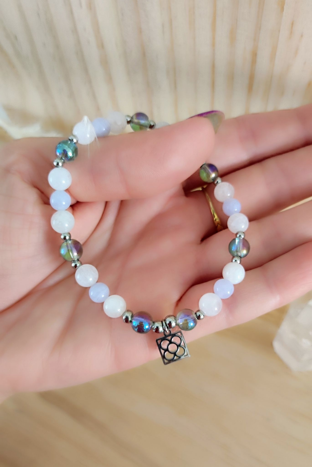 Bracelet "Ménopause et Bouffée de chaleur" Calcédoine bleue et Pierre de Lune