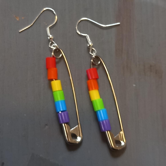 Rainbow Safety Pin Earrings