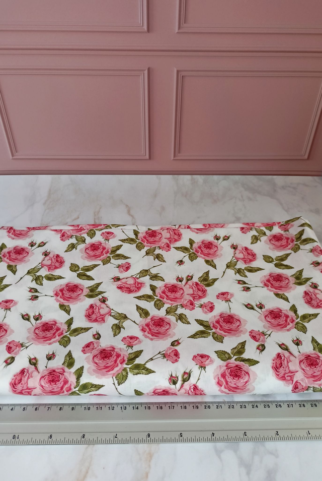 Tissu coton rose/vert