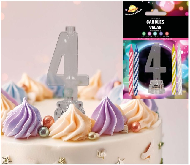 party,   32604  CANDELA LED N°4 CON 4 CANDELE, 13 CM