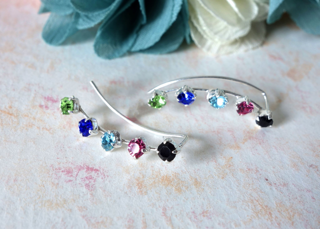 Pendientes trepadores en plata 925 y circonitas