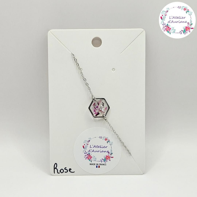 Bracelet "Rose & feuilles d'argent" argenté