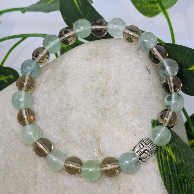 Bracelet &quot;Fluorite &amp; Quartz fumé&quot; 8mm BR-102