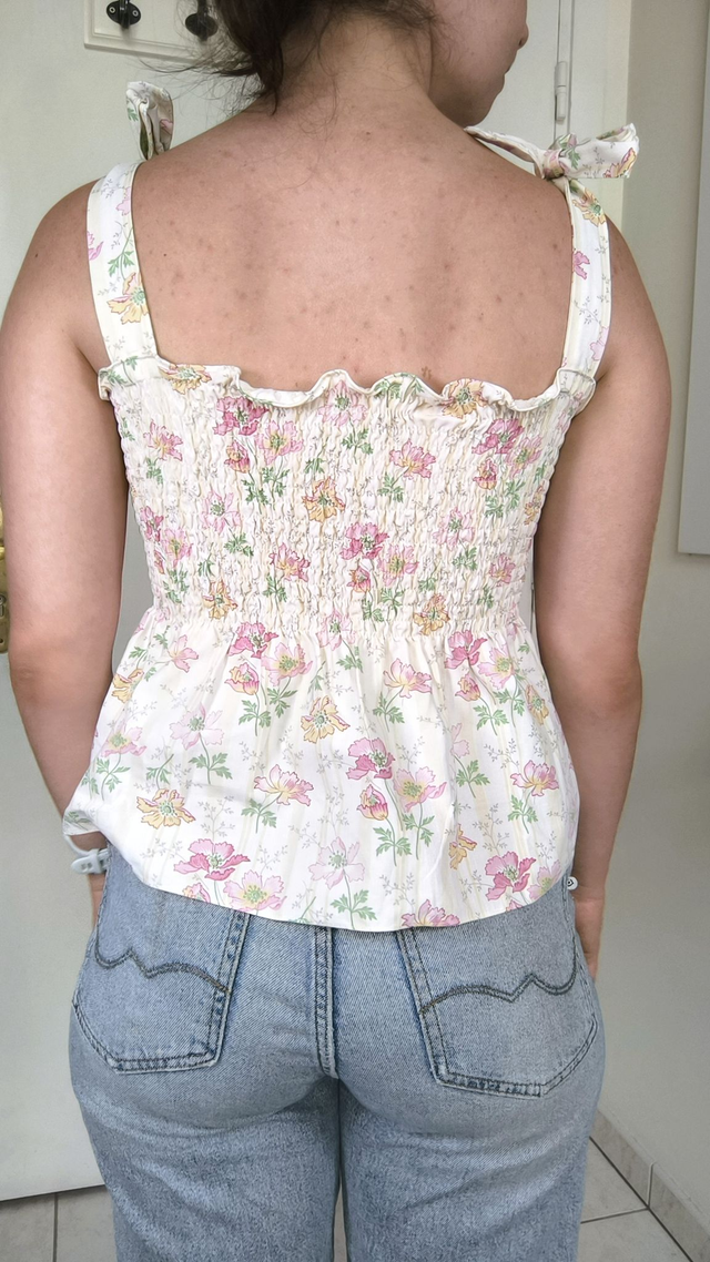 Top à smocks fleurs roses - Taille 1