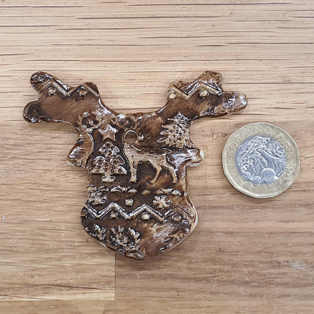 Reindeer head brown glossy hanging decoration 