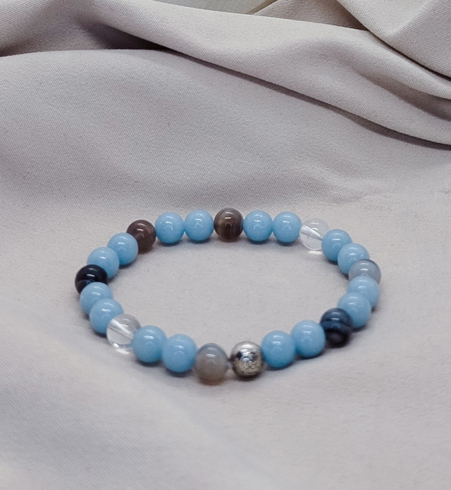 Bracelet homme 19 cm en pierres naturelles (angélite, agate du Botswana, cristal de roche)