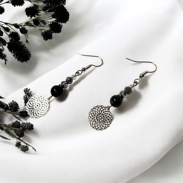 Boucles d'oreilles gris acier inoxydable