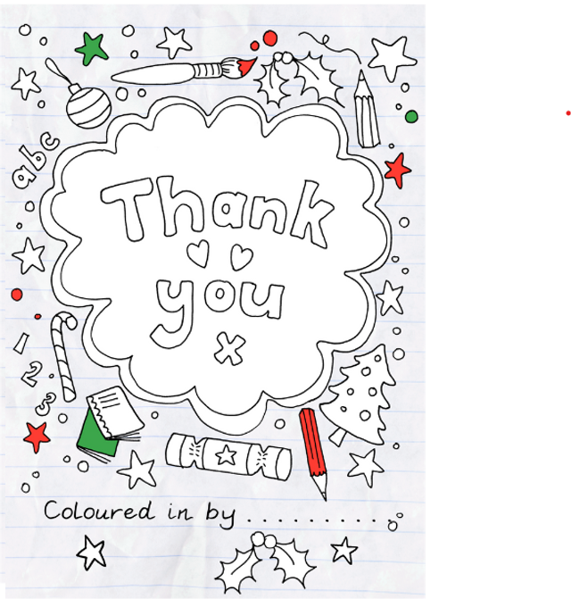 Colour in Christmas Thank You cards - 5 cards of the same design with envelopes