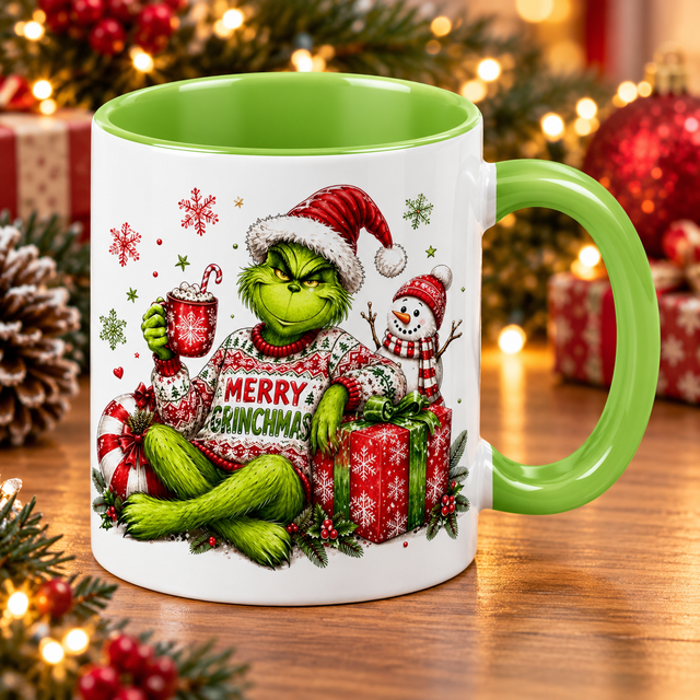 Grinchmas Christmas Mug – Green Handle 11oz Ceramic Mug – Festive Christmas Gift