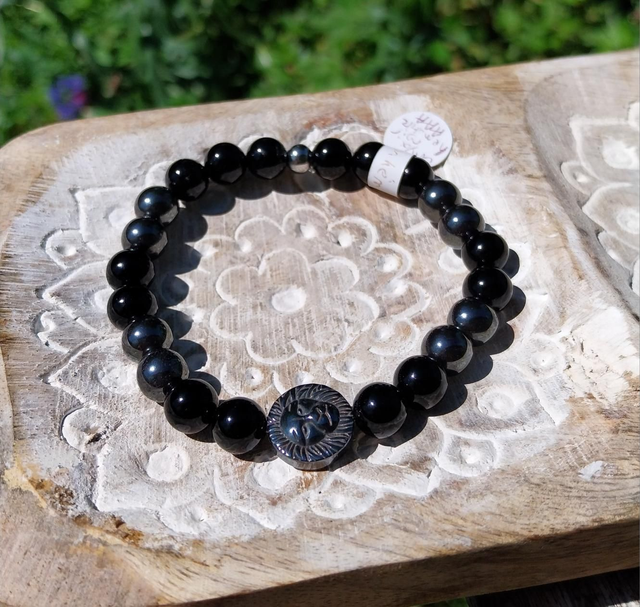 Bracelet "lion" Onyx noir et Hématite 