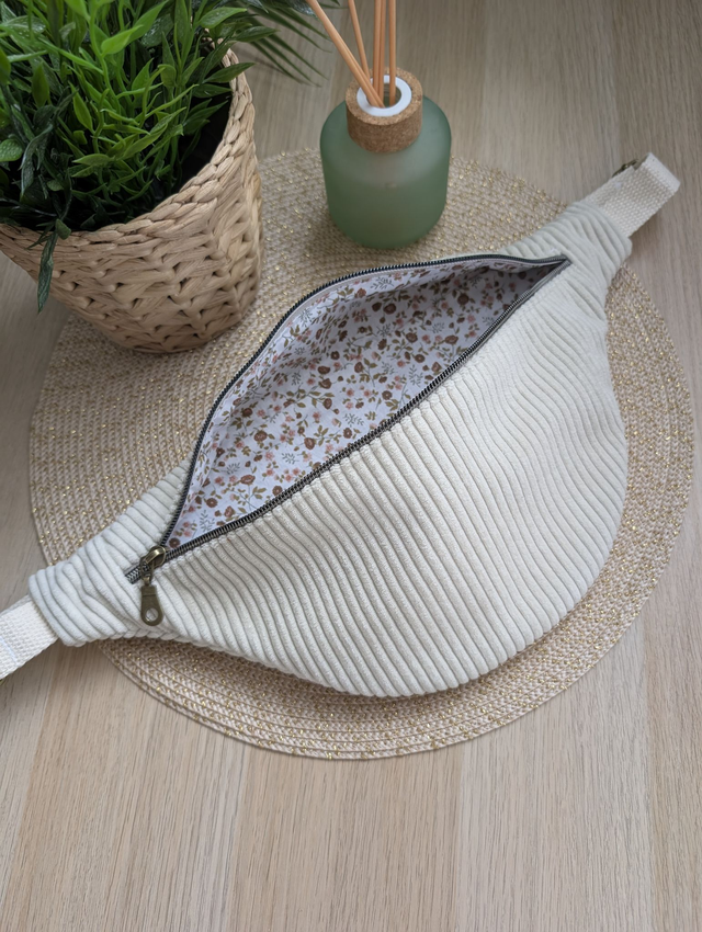 Sac banane femme en velours cotelé beige