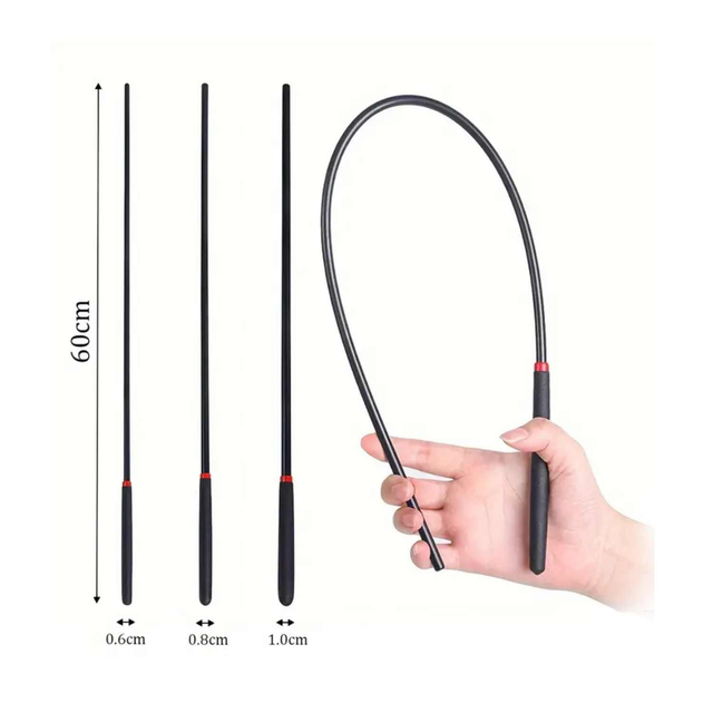 Cane van flexibele massieve zwarte hars met kunststof handgreep. 6, 8 of 10mm