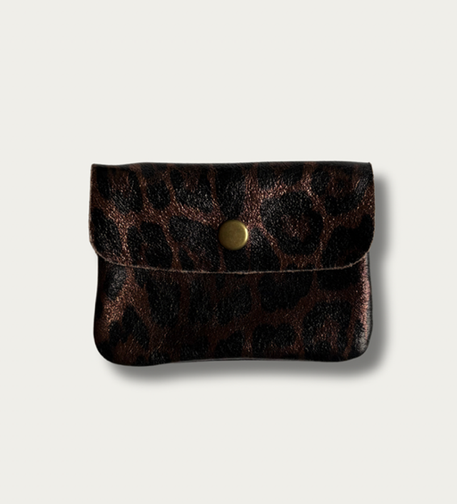 Italian Leather Coin Purse - Brown Leopard