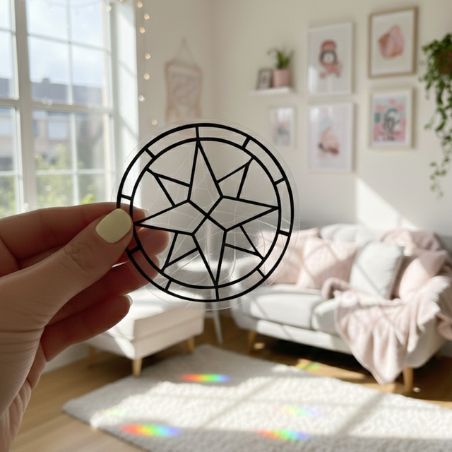 Attrape soleil sticker de fenêtre électrostatique, motif vitrail étoile du nord polaris