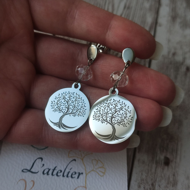 Boucles d&#039;oreilles &quot;Arbres de vie&quot; gravés argentés