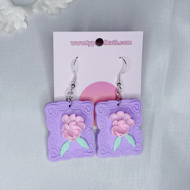 Lavender frame clays earrings