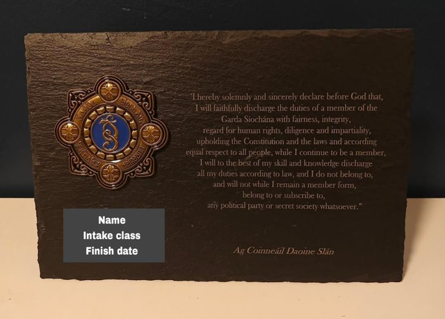 Garda Síochána slate Oath plaque 