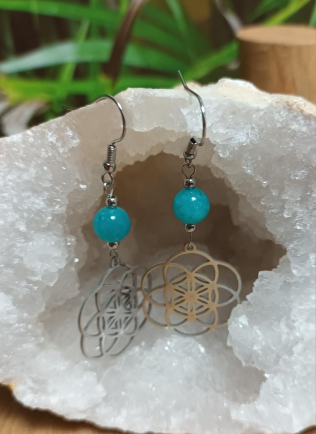 Boucles d&#039;oreilles en amazonite du Pérou