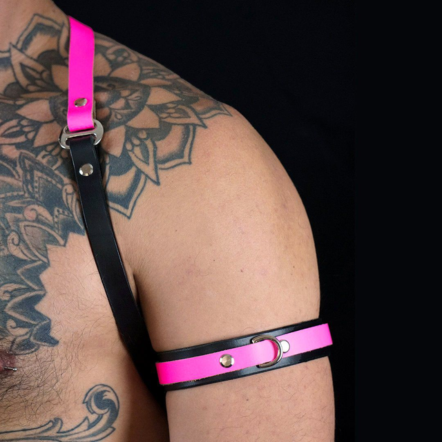 Neon Pink &amp; Black Leather Bicep Armband