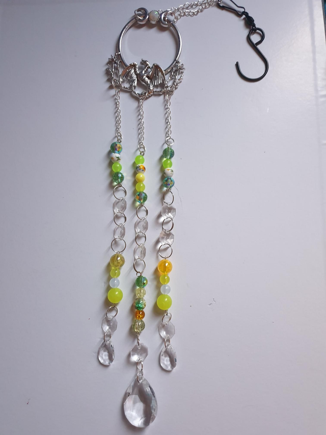 Suncatcher  - Dragon 3 Strand Green Yellow Flower Beads