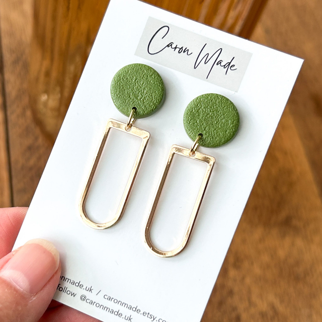 Olive green and gold earrings