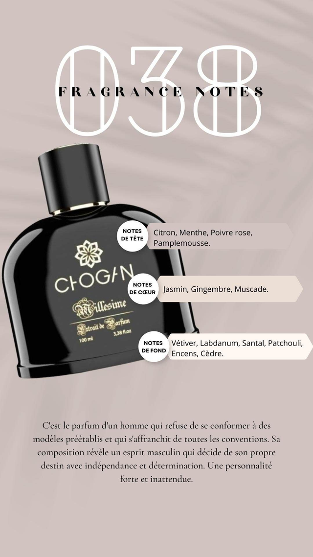 N° 38 le parfum Homme   une fragrance élégante et intemporelle qui incarne la masculinité moderne et le raffinement subtil  100 ml
