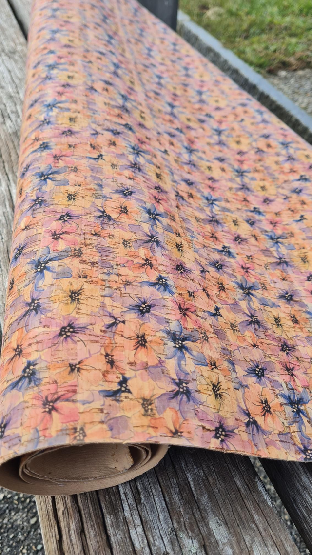 Tissu de liège imprimé "Fleurs Printemps" 50x50cm