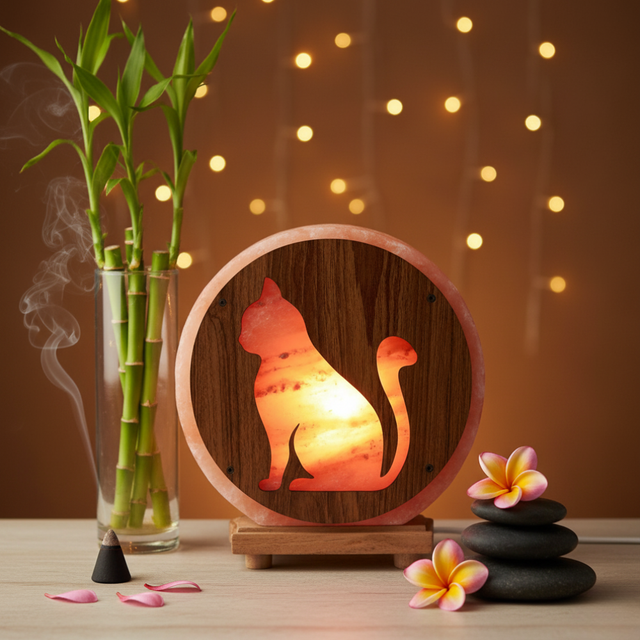 Lampe de Sel d&#039;Himalaya rose à frame - Chat