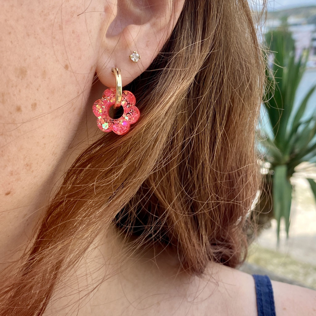 Créoles fleurs - corail