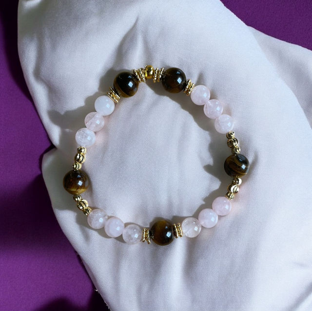 T17 Bracelet « Seguro » quartz rose et œil de tigre