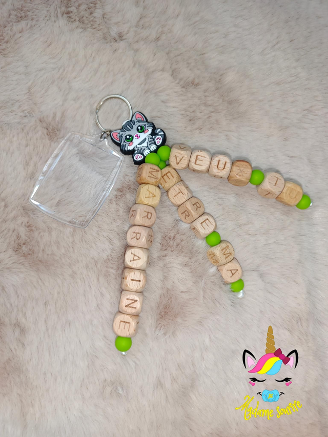 Porte clés photo 3 branches Chat