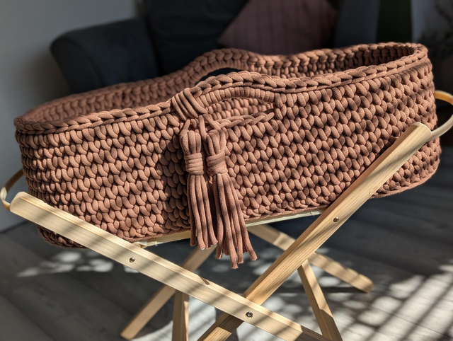 Handmade Crochet Moses Basket Made To Order (77cm x 30cm x 33cm approx) Not Including Stand or Mattress